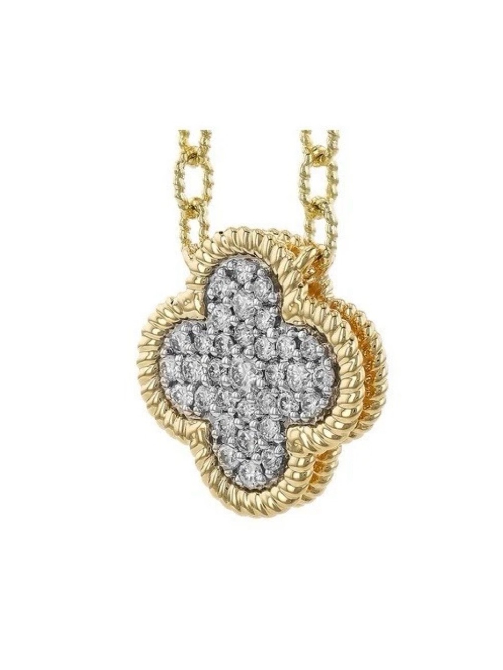ALLISON KAUFMAN 14K YELLOW GOLD & DIAMOND STATIONED CLOVER ALHAMBRA NECKLACE - Picture 2 of 6